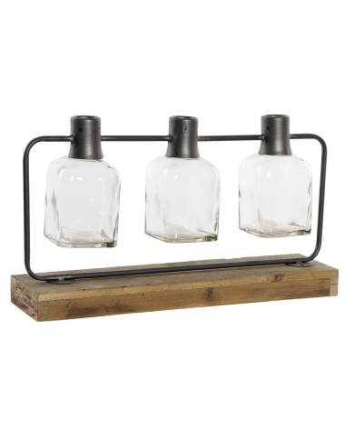 Vaso DKD Home Decor Nero Naturale Metallo Cristallo Legno di paulownia 49 x 11 x 27 cm (3 Pezzi) Vaso DKD Home Decor Nero Naturale Metallo Cristallo Legno di paulownia 49 x 11 x 27 cm (3 Pezzi)