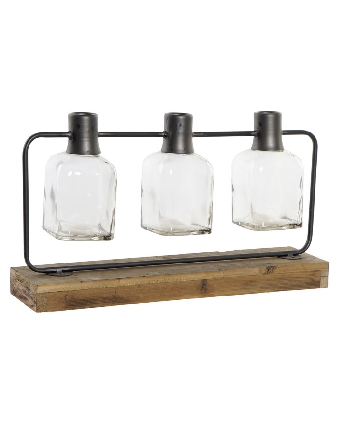 Vaso DKD Home Decor Nero Naturale Metallo Cristallo Legno di paulownia 49 x 11 x 27 cm (3 Pezzi) Vaso DKD Home Decor Nero Naturale Metallo Cristallo Legno di paulownia 49 x 11 x 27 cm (3 Pezzi)