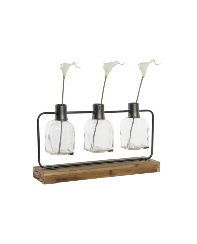 Vaso DKD Home Decor Nero Naturale Metallo Cristallo Legno di paulownia 49 x 11 x 27 cm (3 Pezzi) Vaso DKD Home Decor Nero Naturale Metallo Cristallo Legno di paulownia 49 x 11 x 27 cm (3 Pezzi)