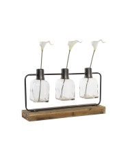 Vaso DKD Home Decor Nero Naturale Metallo Cristallo Legno di paulownia 49 x 11 x 27 cm (3 Pezzi) Vaso DKD Home Decor Nero Naturale Metallo Cristallo Legno di paulownia 49 x 11 x 27 cm (3 Pezzi)