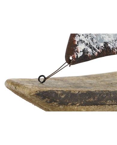 Statua Decorativa Home ESPRIT Bianco Naturale Barca a vela Finitura invecchiata 35,3 x 8 x 46,5 cm