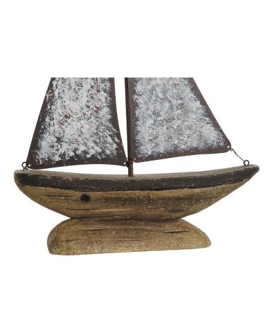 Statua Decorativa Home ESPRIT Bianco Naturale Barca a vela Finitura invecchiata 26 x 6 x 34 cm