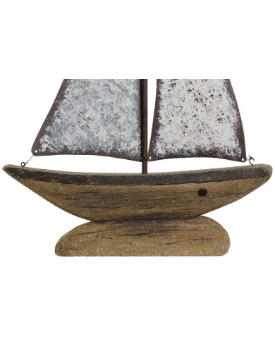 Statua Decorativa Home ESPRIT Bianco Naturale Barca a vela Finitura invecchiata 35,3 x 8 x 46,5 cm