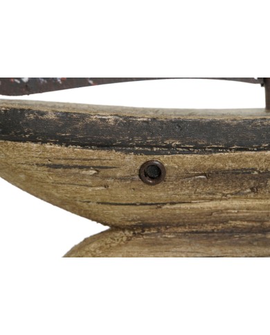 Statua Decorativa Home ESPRIT Bianco Naturale Barca a vela Finitura invecchiata 26 x 6 x 34 cm