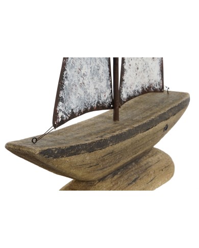 Statua Decorativa Home ESPRIT Bianco Naturale Barca a vela Finitura invecchiata 35,3 x 8 x 46,5 cm