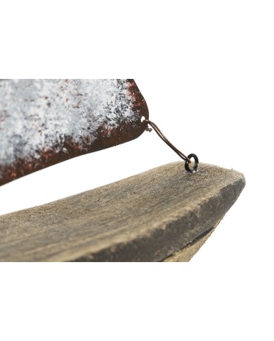 Statua Decorativa Home ESPRIT Bianco Naturale Barca a vela Finitura invecchiata 26 x 6 x 34 cm