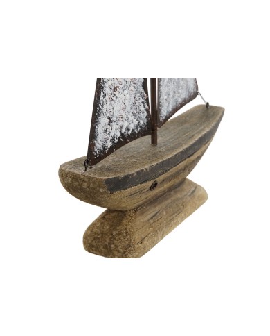 Statua Decorativa Home ESPRIT Bianco Naturale Barca a vela Finitura invecchiata 26 x 6 x 34 cm