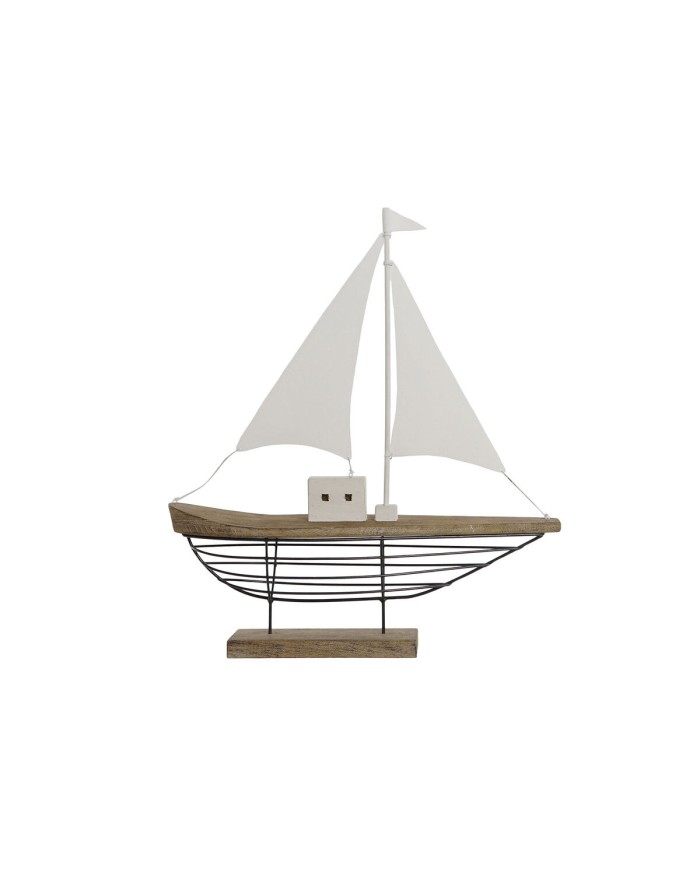 Statua Decorativa Home ESPRIT Bianco Naturale Barca a vela Marinaio Finitura invecchiata 54 x 15 x 61,5 cm