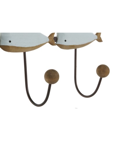Appendiabiti da parete Home ESPRIT Bianco Blu cielo Metallo Legno di paulownia Balena 45 x 10 x 17,5 cm (2 Unità)