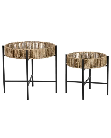 Set di 2 tavoli Home ESPRIT Nero Naturale Metallo 49 x 49 x 44 cm