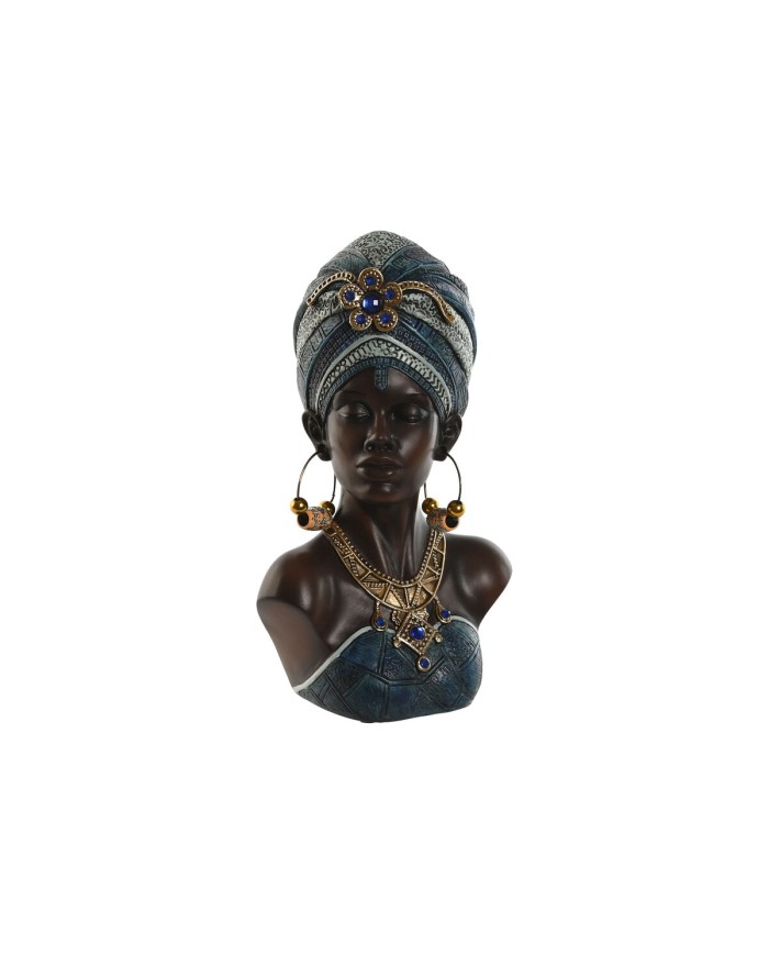 Statua Decorativa Home ESPRIT Azzurro Nero Dorato Africana 15 x 11 x 25 cm