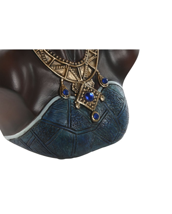 Statua Decorativa Home ESPRIT Azzurro Nero Dorato Africana 15 x 11 x 25 cm