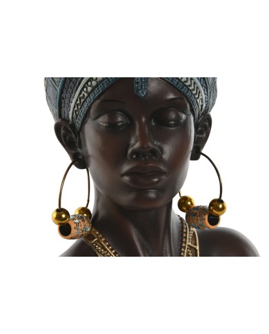 Statua Decorativa Home ESPRIT Azzurro Nero Dorato Africana 15 x 11 x 25 cm