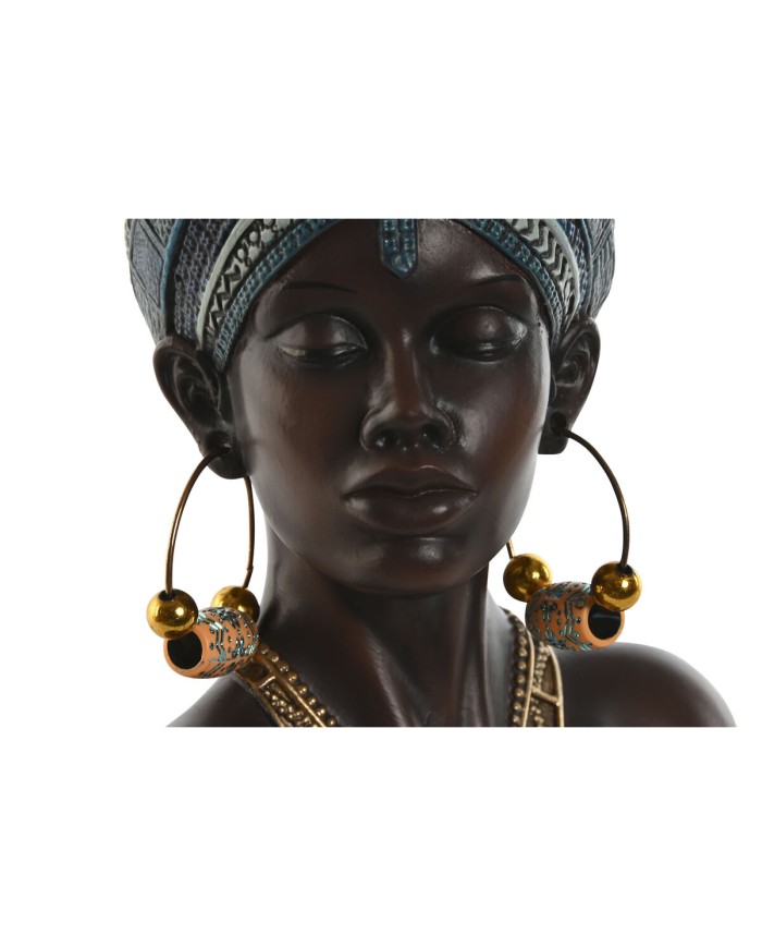 Statua Decorativa Home ESPRIT Azzurro Nero Dorato Africana 15 x 11 x 25 cm