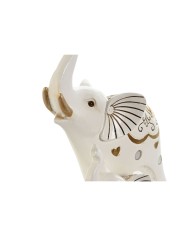 Statua Decorativa Home ESPRIT Bianco Dorato Elefante Romantico 11 x 8 x 19 cm