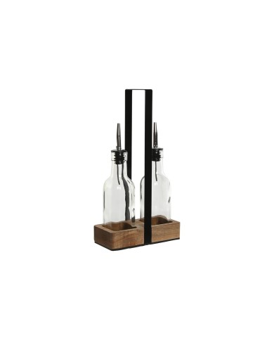 Set per Condire Home ESPRIT Nero Naturale Cristallo Legno di acacia 180 ml 15 x 7 x 28 cm