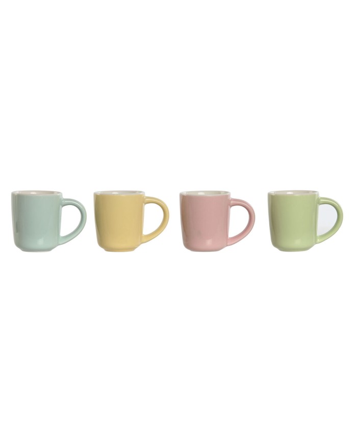 Set di Tazze da Caffè Home ESPRIT Giallo Azzurro Verde Rosa Porcellana 90 ml 4 Pezzi