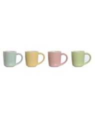 Set di Tazze da Caffè Home ESPRIT Giallo Azzurro Verde Rosa Porcellana 90 ml 4 Pezzi