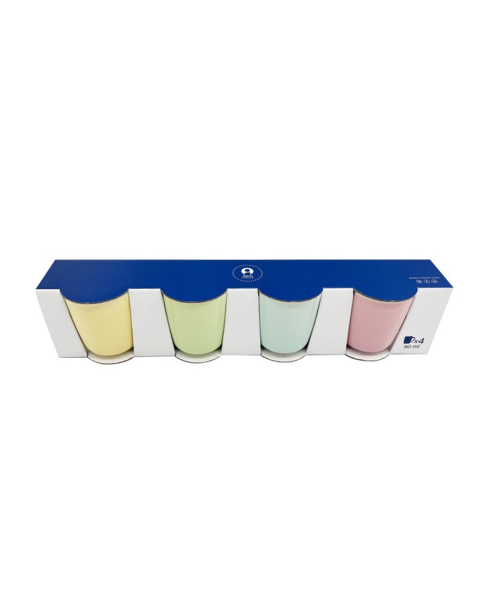Set di Tazze da Caffè Home ESPRIT Giallo Azzurro Verde Rosa Porcellana 90 ml 4 Pezzi
