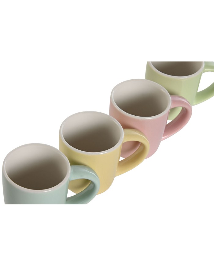 Set di Tazze da Caffè Home ESPRIT Giallo Azzurro Verde Rosa Porcellana 90 ml 4 Pezzi