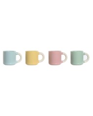 Set di Tazze da Caffè Home ESPRIT Giallo Azzurro Verde Rosa Porcellana 90 ml 4 Pezzi