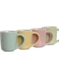 Set di Tazze da Caffè Home ESPRIT Giallo Azzurro Verde Rosa Porcellana 90 ml 4 Pezzi