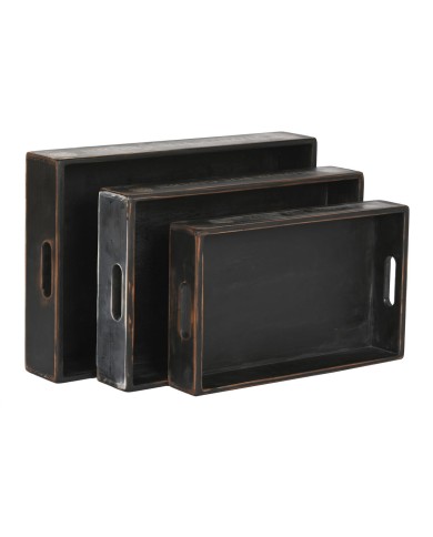 Set di Vassoi Home ESPRIT Nero Legno di abete 56 x 38 x 10 cm (3 Pezzi)