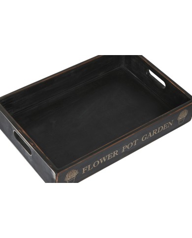 Set di Vassoi Home ESPRIT Nero Legno di abete 56 x 38 x 10 cm (3 Pezzi)