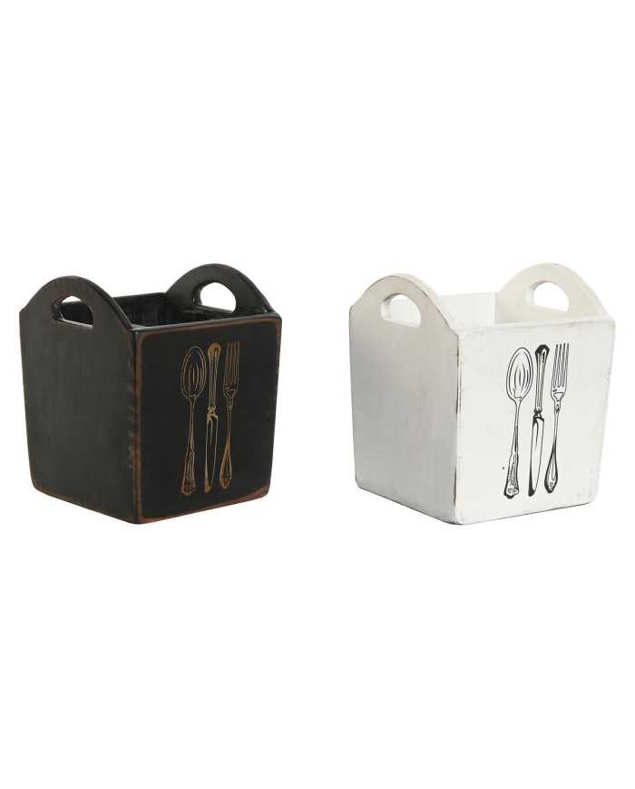 Cestello per posate Home ESPRIT Bianco Nero Legno di abete 15 x 15 x 18 cm