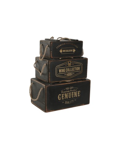 Scatole per conservare Home ESPRIT Nero Legno di abete 38 x 24 x 20 cm 3 Pezzi