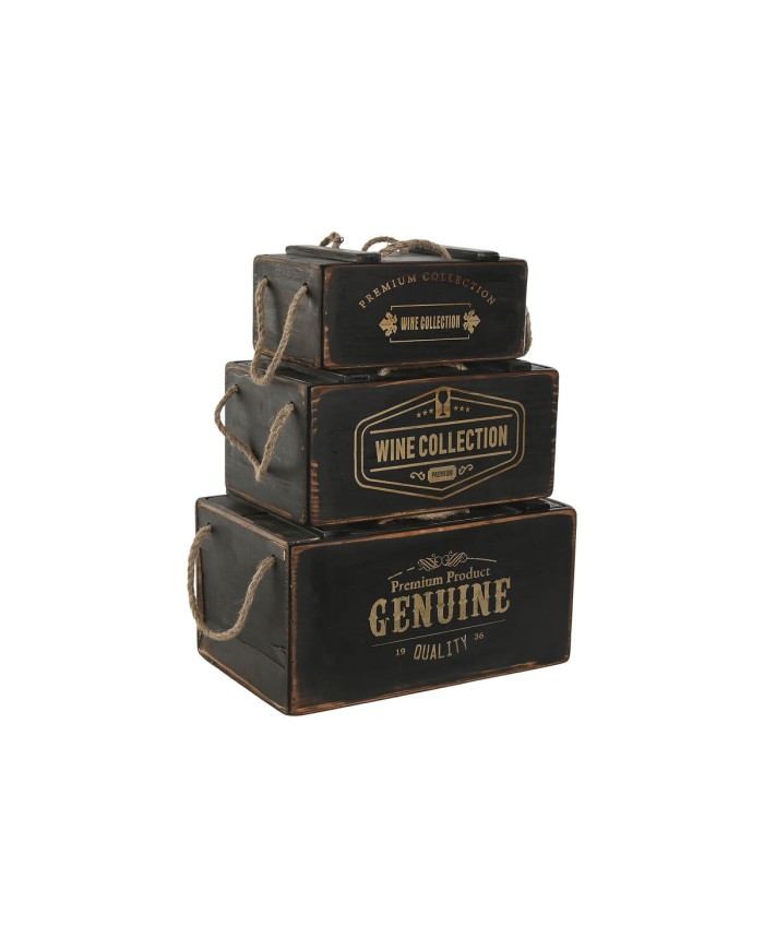Scatole per conservare Home ESPRIT Nero Legno di abete 38 x 24 x 20 cm 3 Pezzi