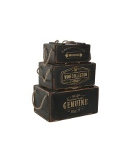 Scatole per conservare Home ESPRIT Nero Legno di abete 38 x 24 x 20 cm 3 Pezzi