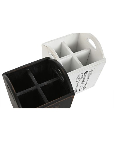 Cestello per posate Home ESPRIT Bianco Nero Legno di abete 15 x 15 x 18 cm