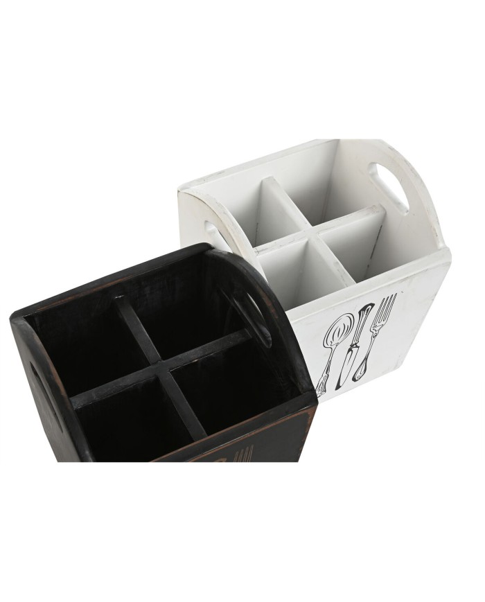 Cestello per posate Home ESPRIT Bianco Nero Legno di abete 15 x 15 x 18 cm