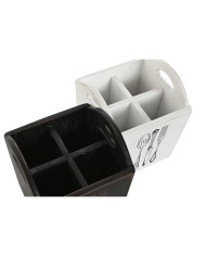 Cestello per posate Home ESPRIT Bianco Nero Legno di abete 15 x 15 x 18 cm