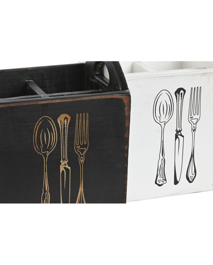 Cestello per posate Home ESPRIT Bianco Nero Legno di abete 15 x 15 x 18 cm