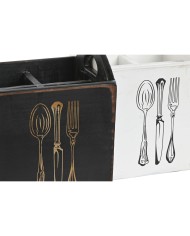 Cestello per posate Home ESPRIT Bianco Nero Legno di abete 15 x 15 x 18 cm