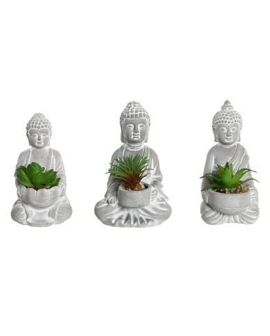 Pianta Decorativa Home ESPRIT Polietilene Cemento Buddha Orientale 10,5 x 8 x 16 cm (3 Unità)