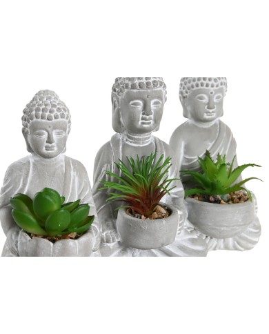 Pianta Decorativa Home ESPRIT Polietilene Cemento Buddha Orientale 10,5 x 8 x 16 cm (3 Unità)