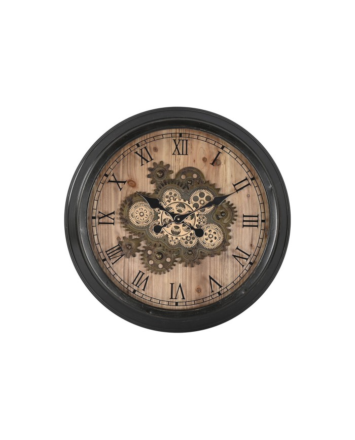 Orologio da Parete Home ESPRIT Nero Dorato Naturale Cristallo Ferro Vintage 67 x 9 x 67 cm