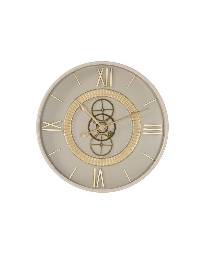 Orologio da Parete Home ESPRIT Bianco Beige Dorato Cristallo Ferro 60 x 8 x 60 cm 59,5 x 8,5 x 59,5 cm