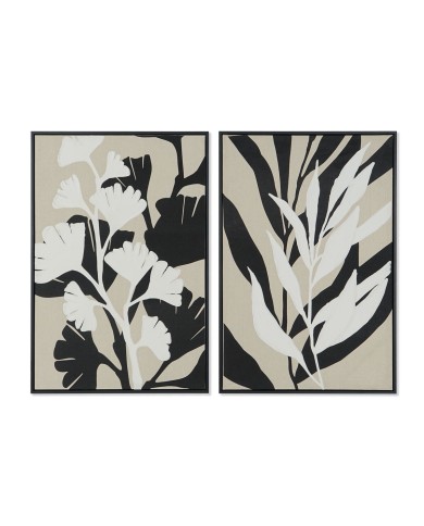 Quadro Home ESPRIT Bianco Nero Beige Foglia della pianta Città 63 x 4,3 x 93 cm (2 Unità)