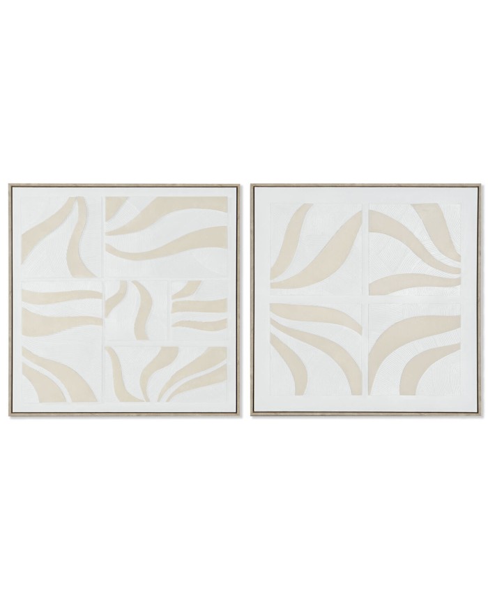 Quadro Home ESPRIT Bianco Beige Astratto Scandinavo 83 x 4,5 x 83 cm (2 Unità)