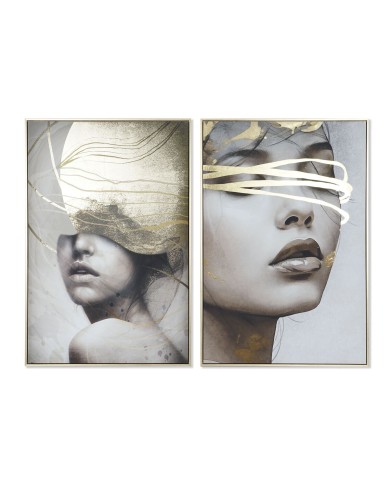 Quadro Home ESPRIT Bianco Nero Beige Dorato Donna 83 x 4,5 x 123 cm (2 Unità)