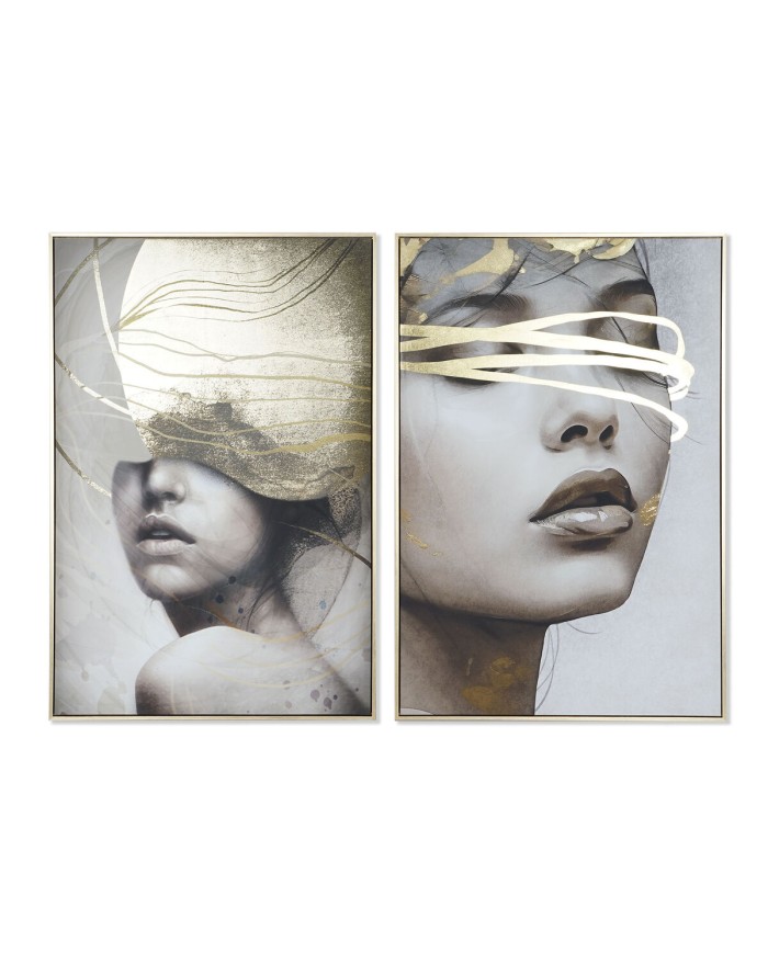 Quadro Home ESPRIT Bianco Nero Beige Dorato Donna 83 x 4,5 x 123 cm (2 Unità)