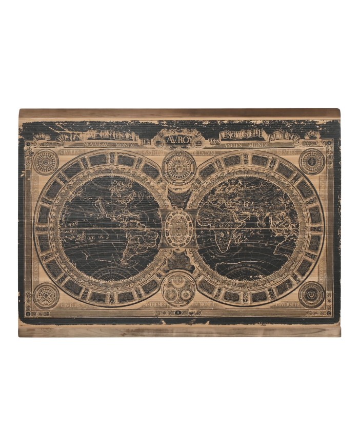 Decorazione da Parete Home ESPRIT Nero Naturale Mappamondo 149 x 2 x 105 cm