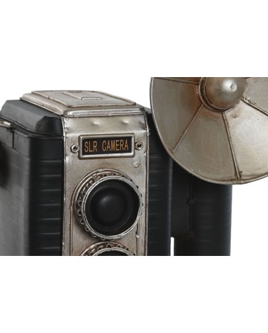Statua Decorativa Home ESPRIT Nero Argentato Fotocamera Vintage 25 x 14 x 24 cm