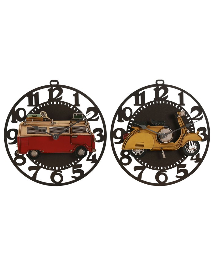 Orologio da Parete Home ESPRIT Giallo Rosso Metallo Vintage 34 x 33,5 x 32,5 cm (2 Unità)