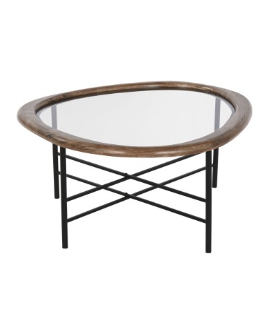 Tavolino da Caffè Home ESPRIT Marrone Nero Naturale Cristallo Legno di abete 76 x 81 x 38 cm