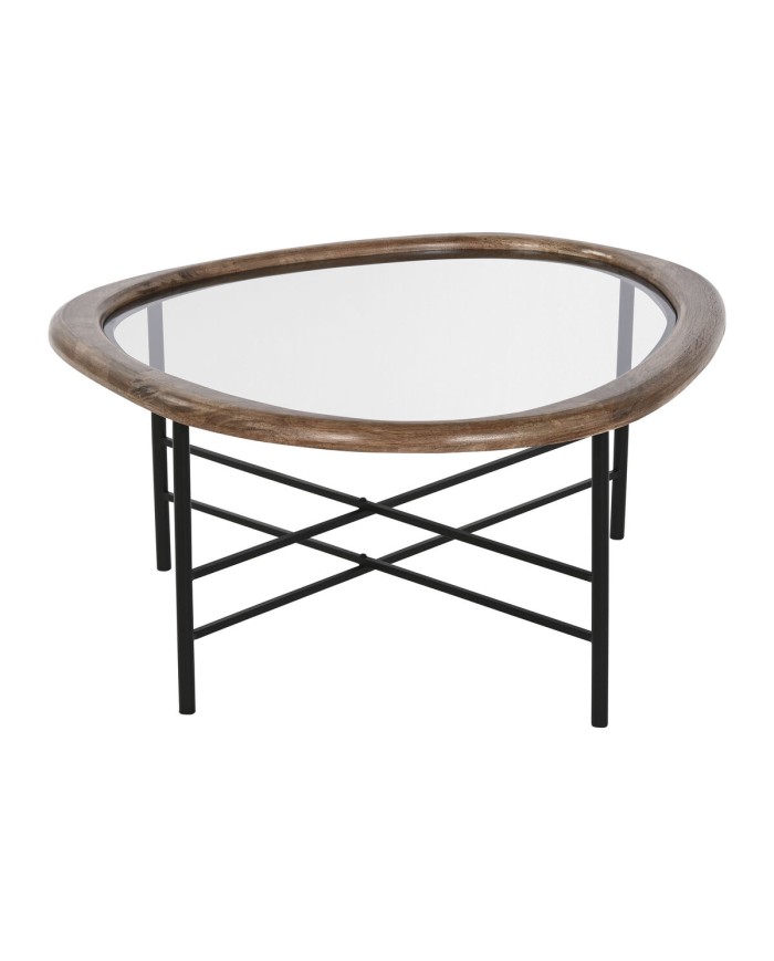 Tavolino da Caffè Home ESPRIT Marrone Nero Naturale Cristallo Legno di abete 76 x 81 x 38 cm